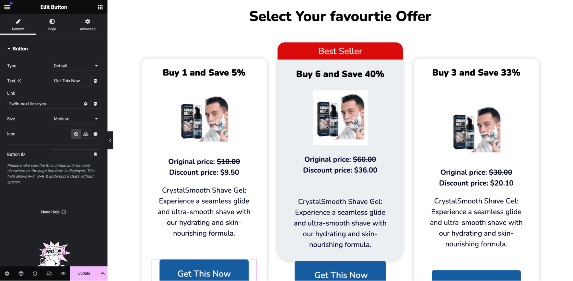 sales page with pricing section that shows three quanity discount