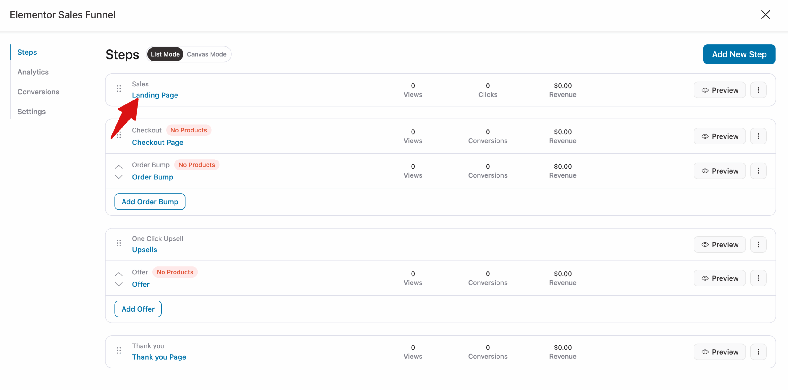 start editing landing page of sales funnel with Elementor page builder
