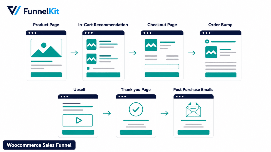 steps of the woocommerce sales funnel