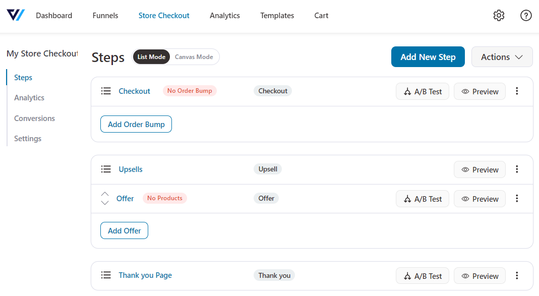 Go back to your store checkout funnel