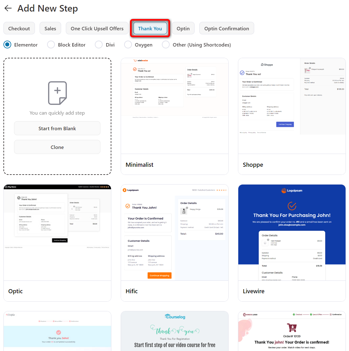 Thank you page templates