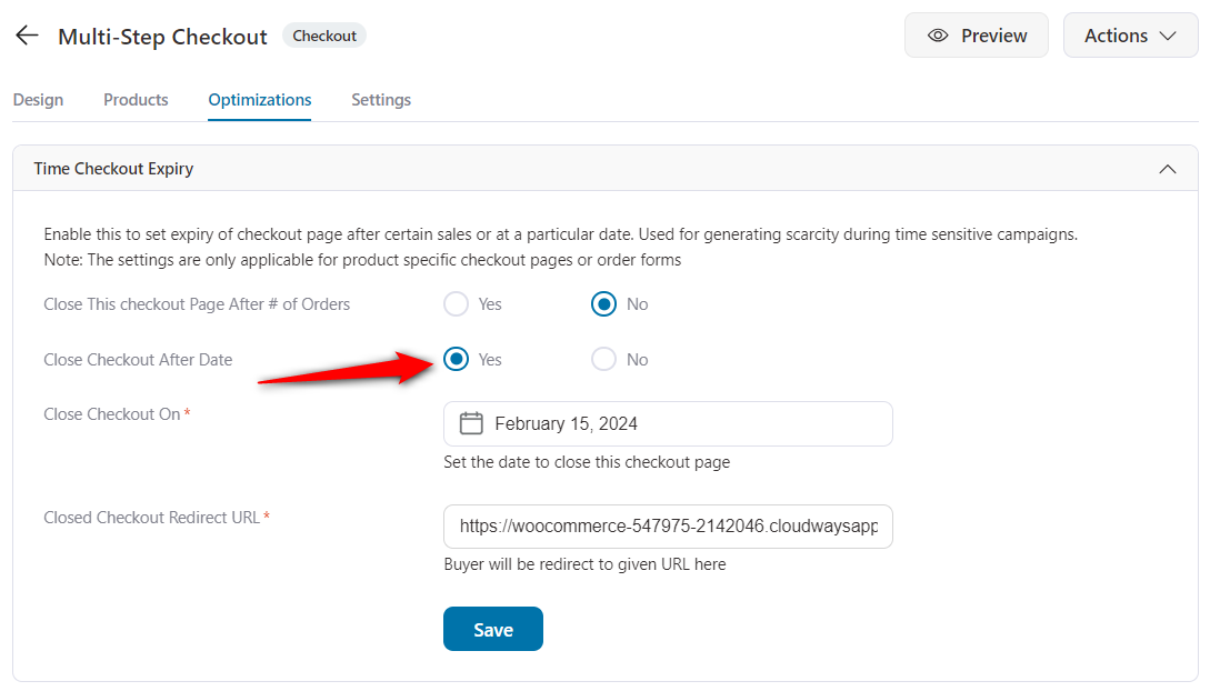 Close checkout after date