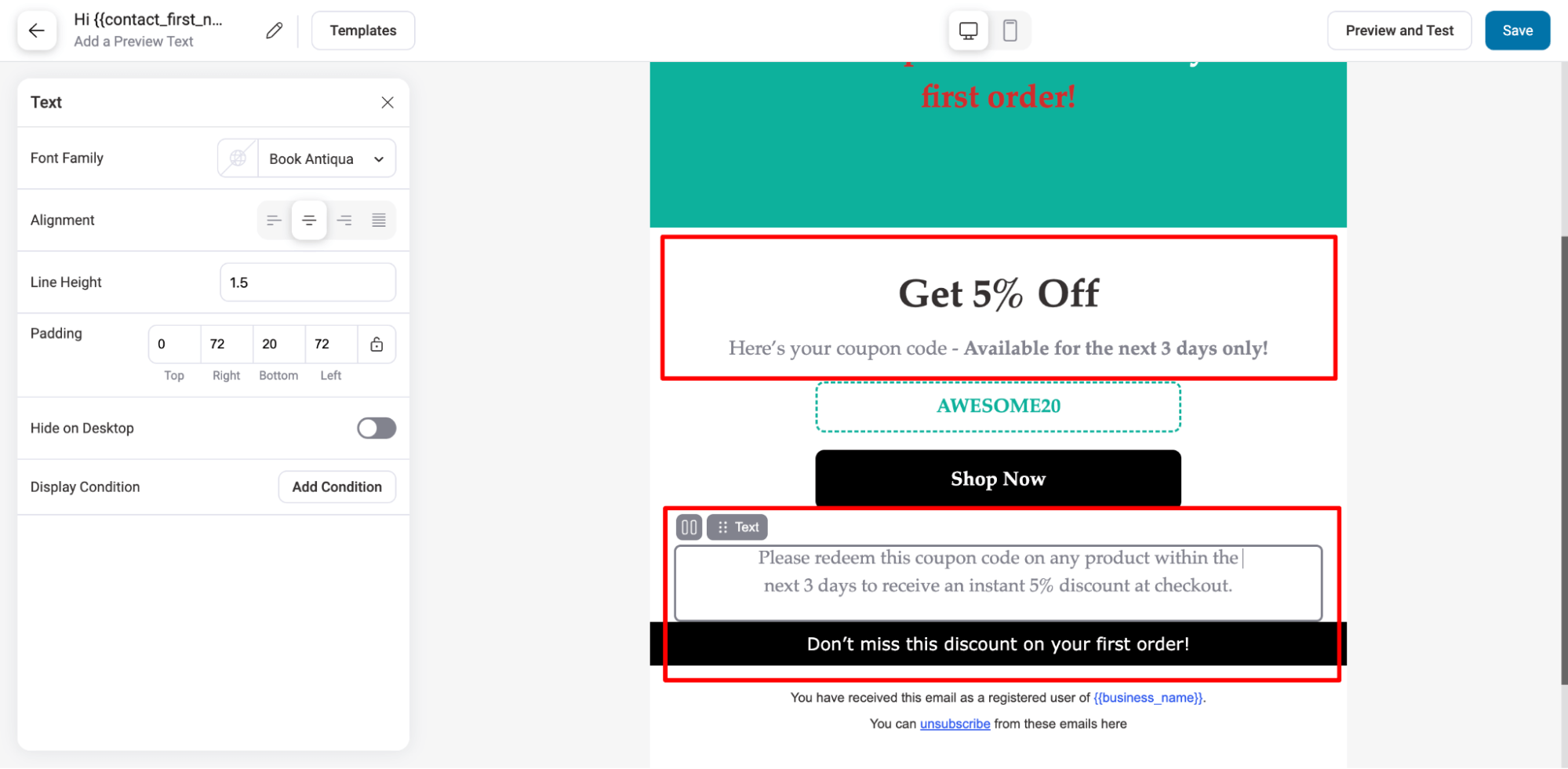 update related text according to the discount you are offering