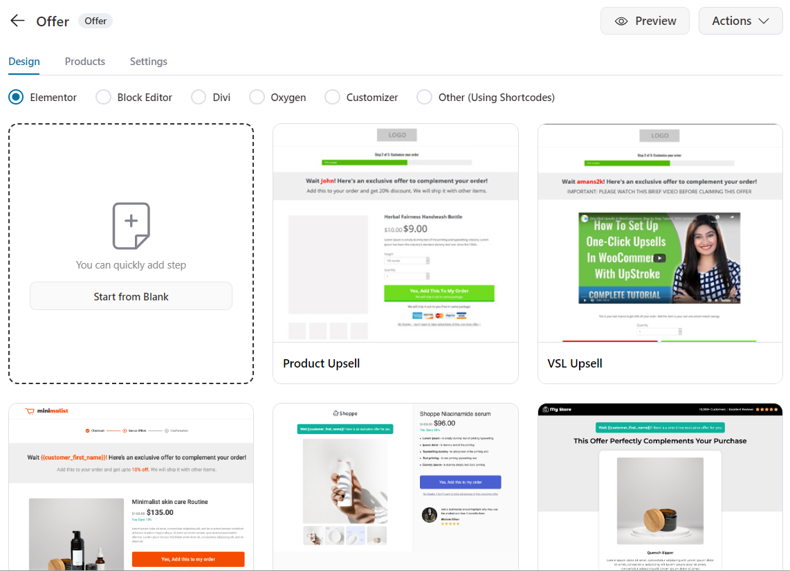 Upsell page templates available in FunnelKit 