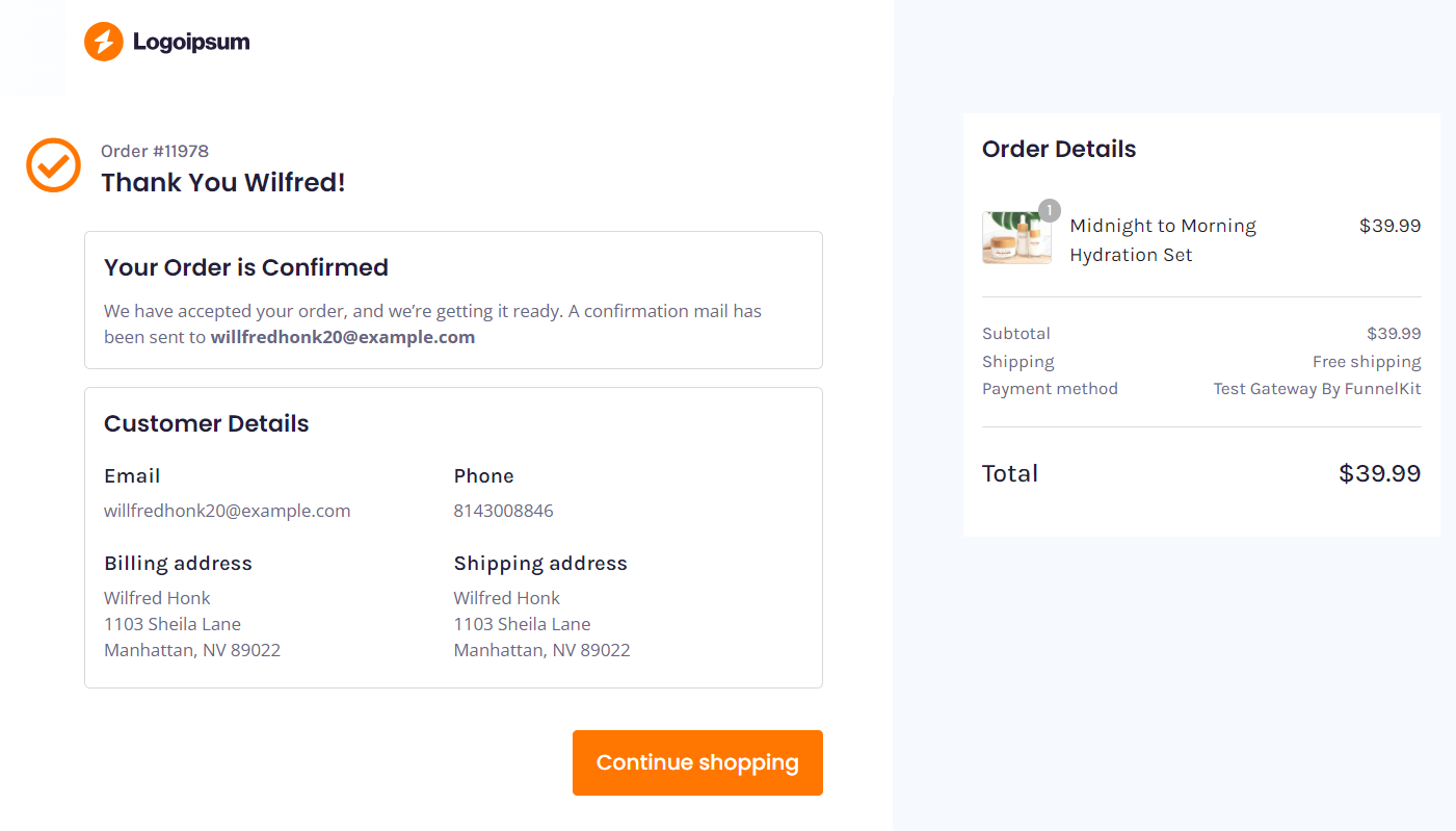 WooCommerce Thank you page preview
