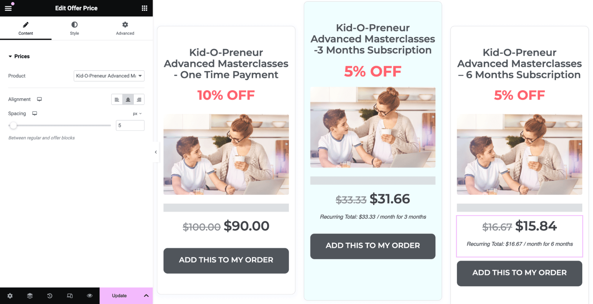 add all the pricing to WooCommerce subscription upsell