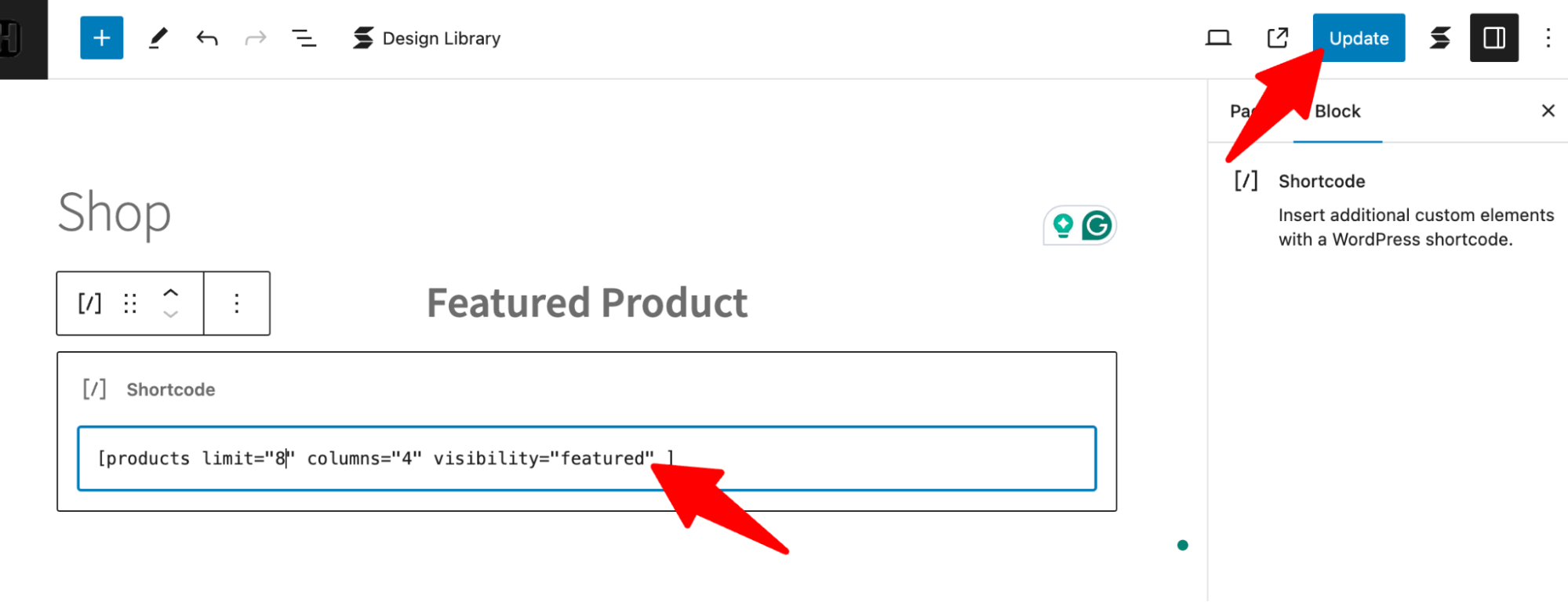 add featured product to shortcode