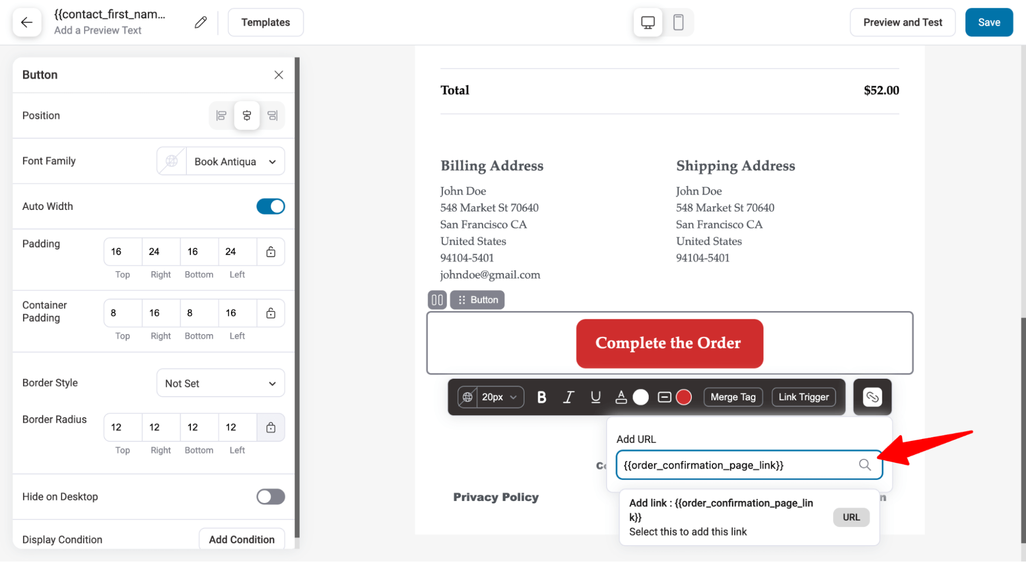 add order confirmation page to failed order email