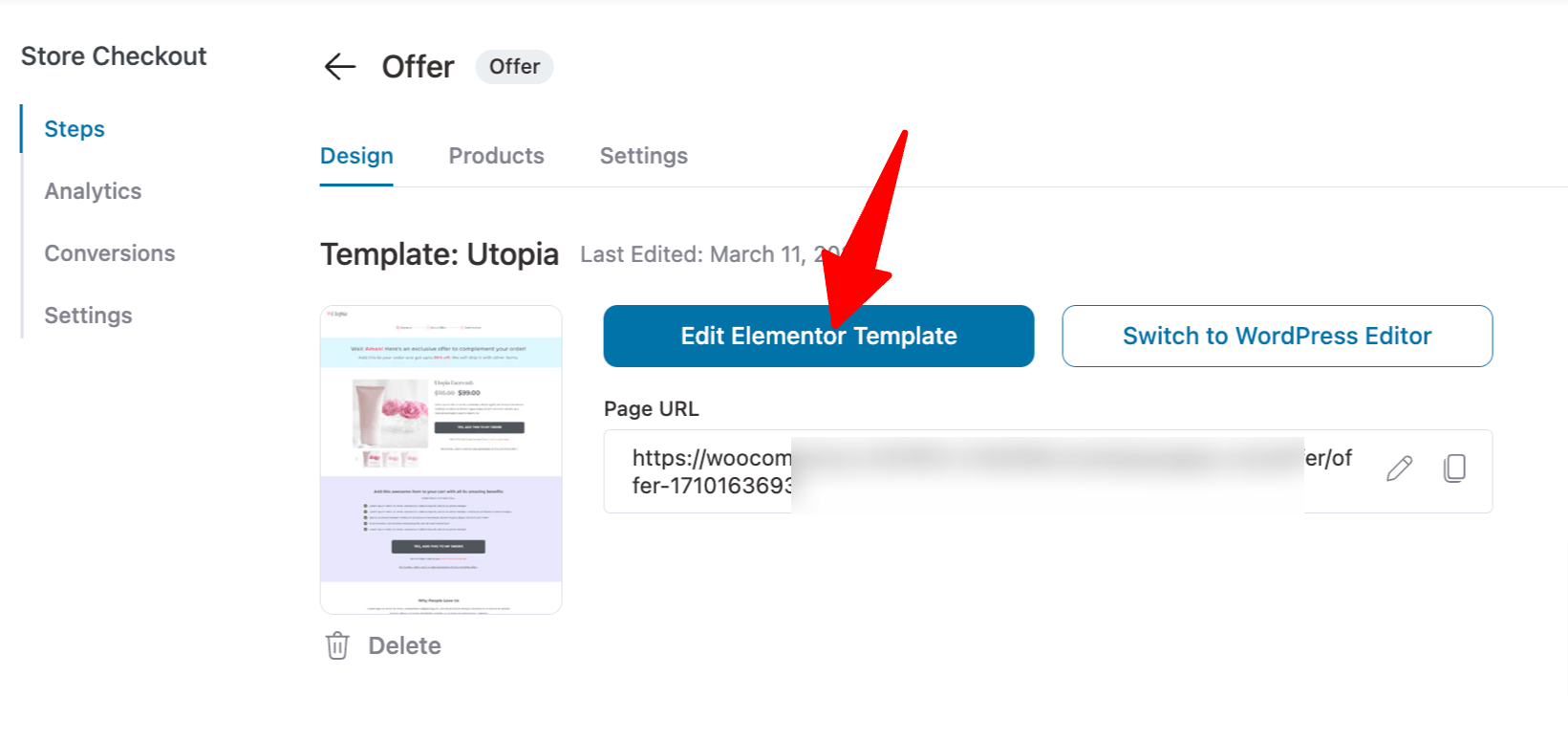 click on edit elementor option upsell utopia