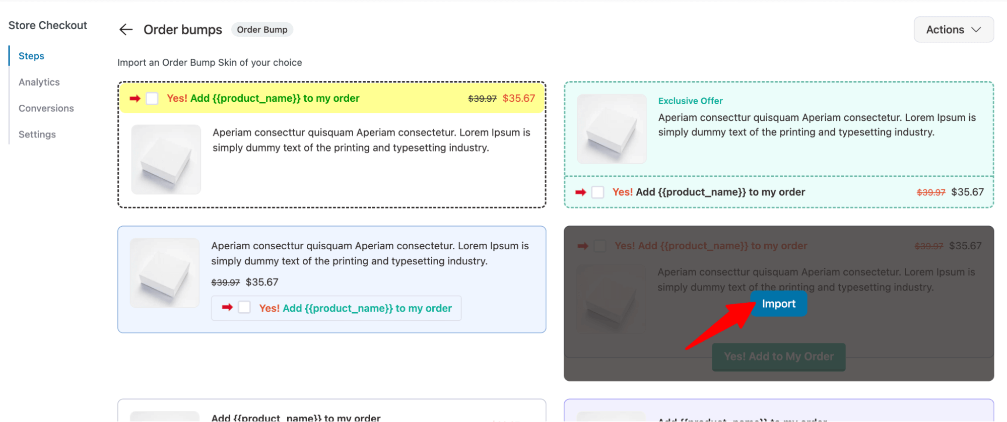 click on import order bump for featured product