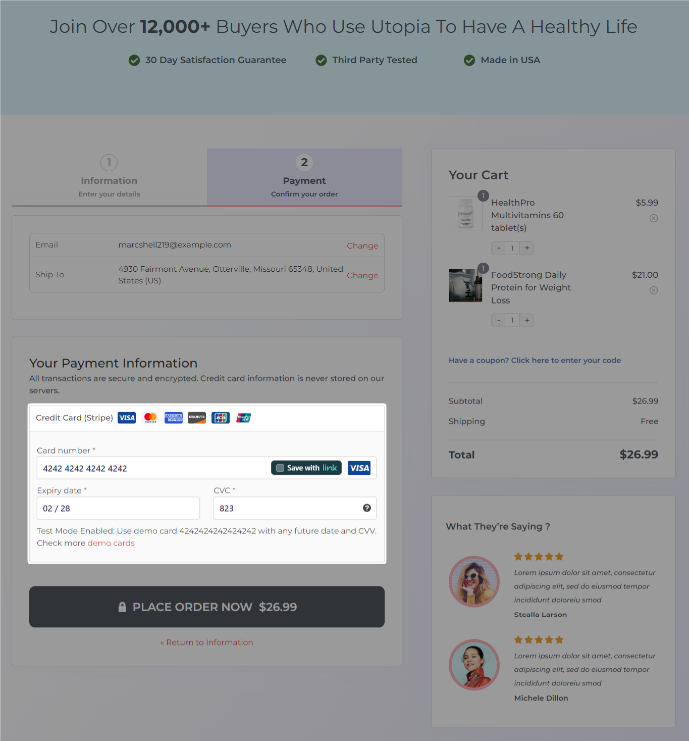 How to test woocommerce checkout and payments using stripe test credit card