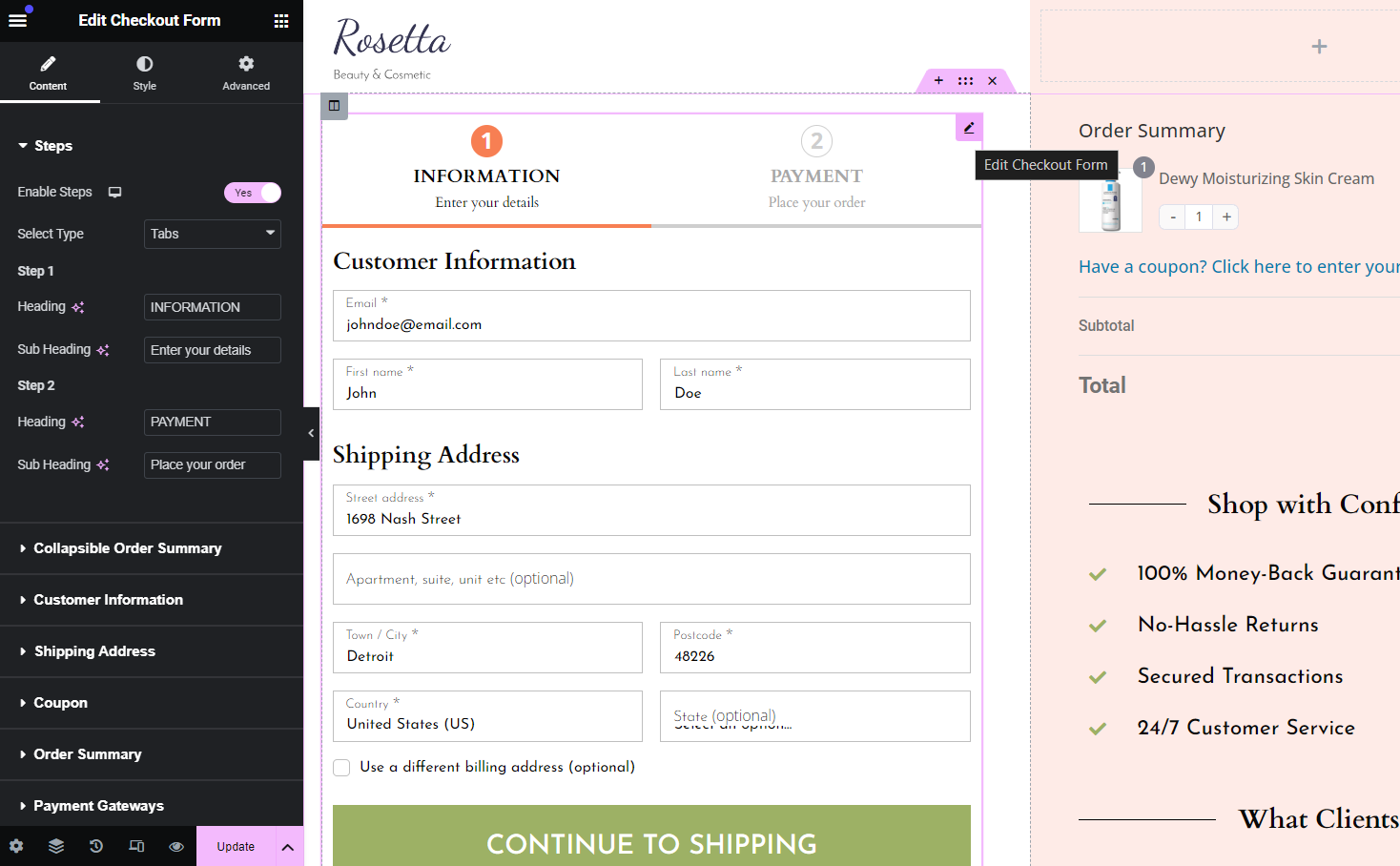 Customize the design of your woocommerce checkout page template - user gets directed here after they click on the buy now button