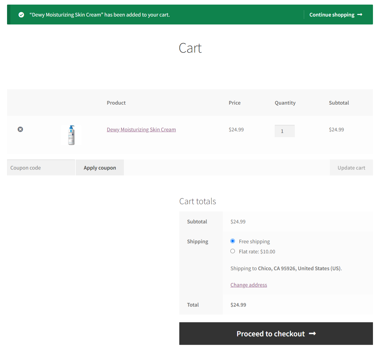Default WooCommerce cart page to update the cart item quantities.