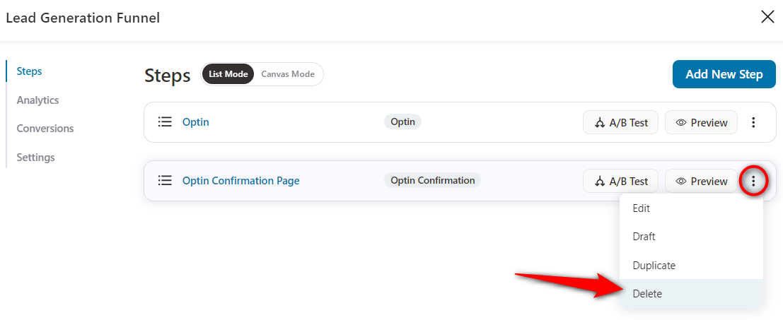 Delete the opt-in confirmation page in your lead generation funnel