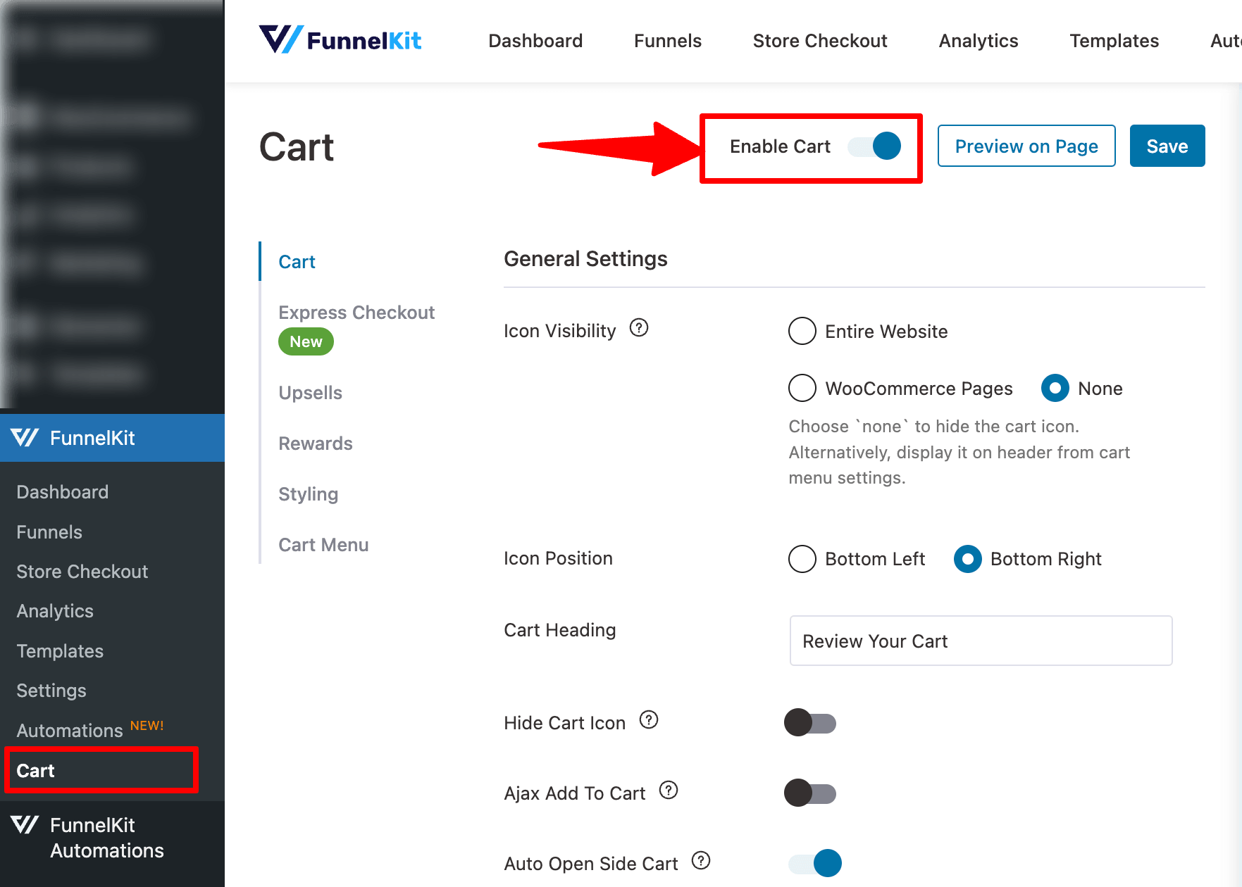 enable funnelkit cart to show WooCOmmerce featured product in sliding cart