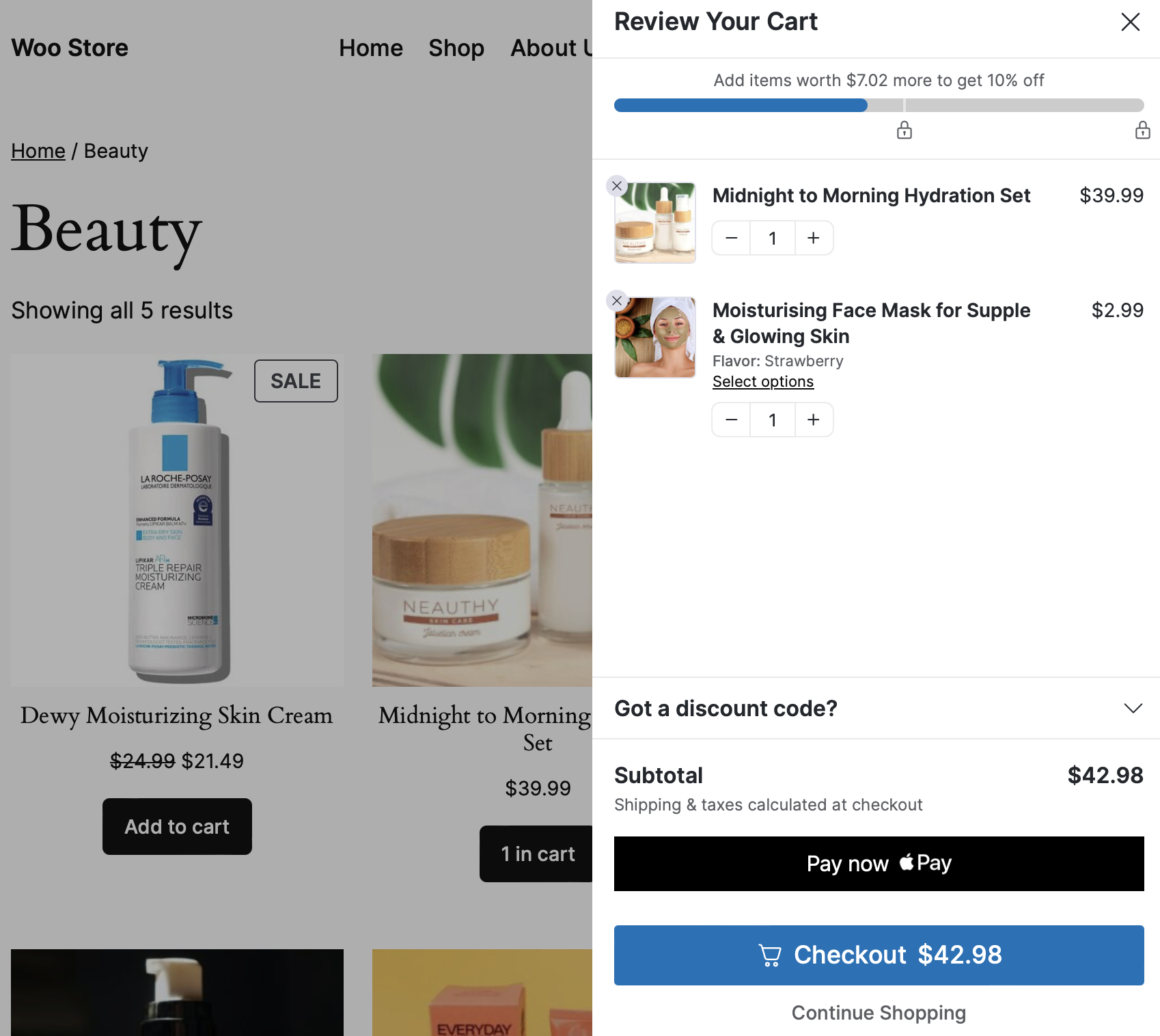How to test woocommerce checkout and payments inside the shopping cart with express checkout options