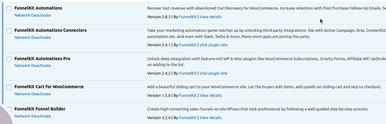 Network activate the FunnelKit plugins