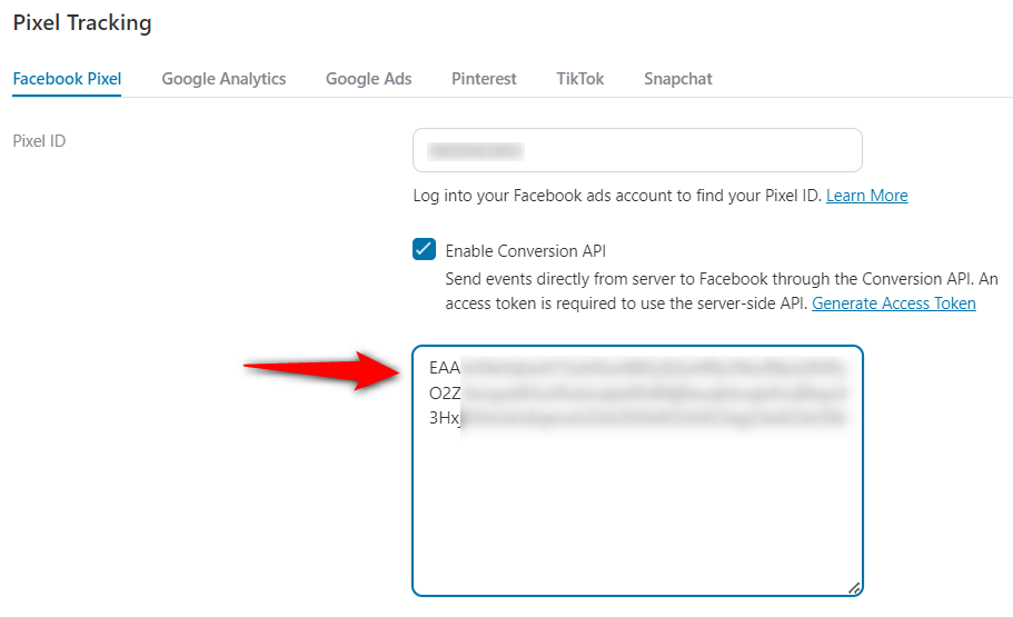 Paste the access token into the Funnel Builder settings