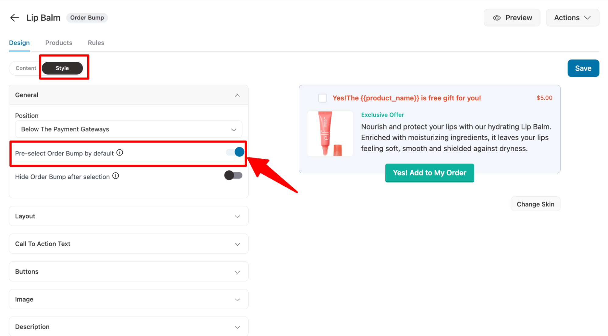 pre select order bump to automatically add it to customer order