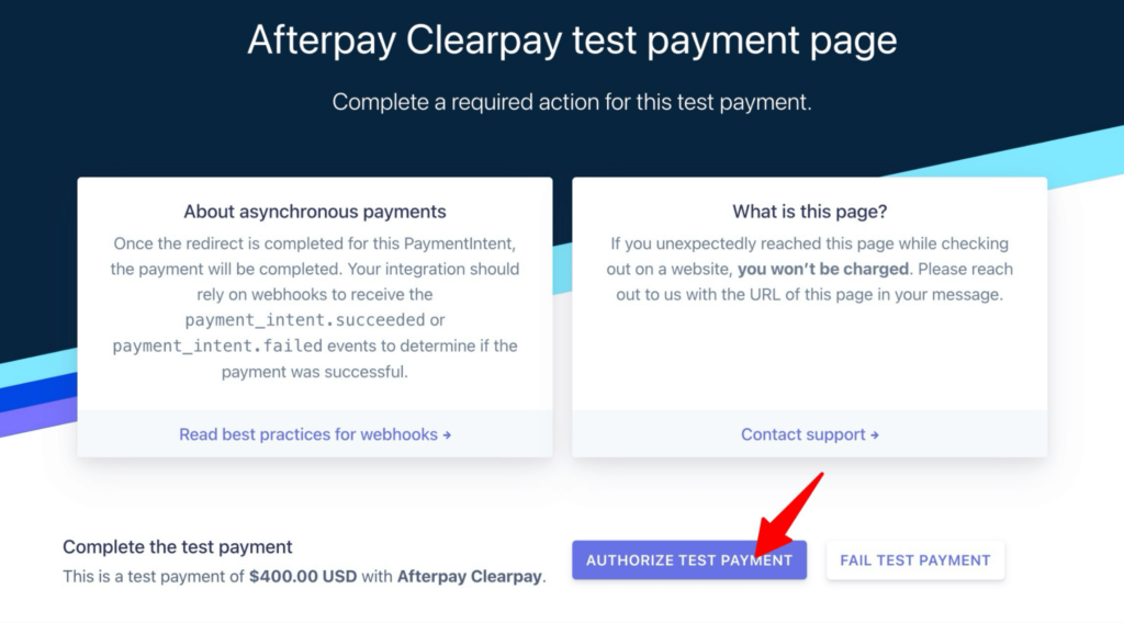Authorize afterpay payment