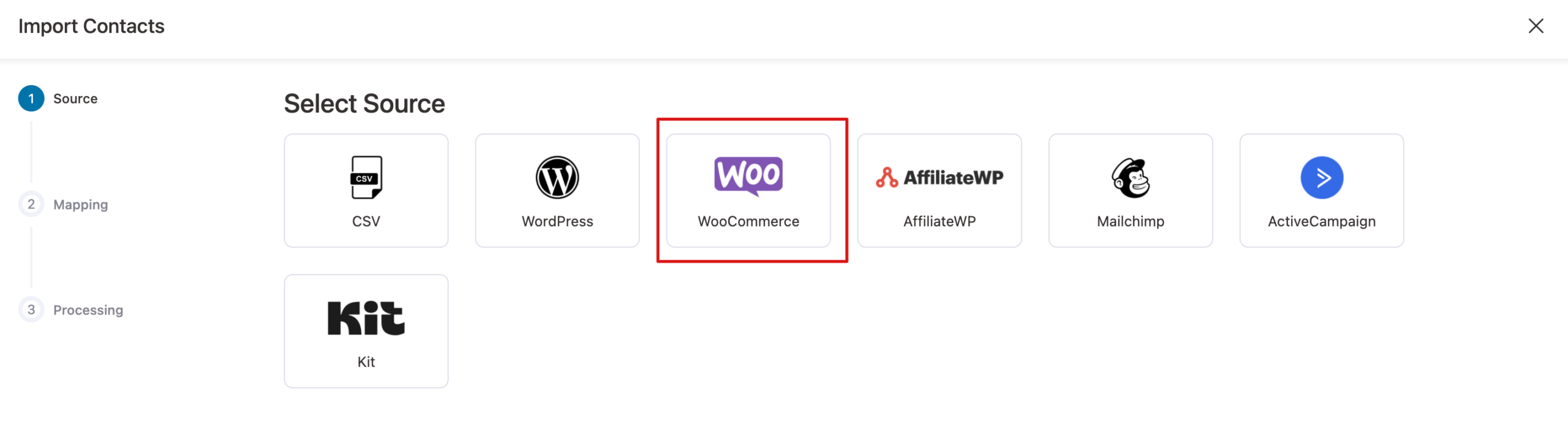 Select WordPress as Source