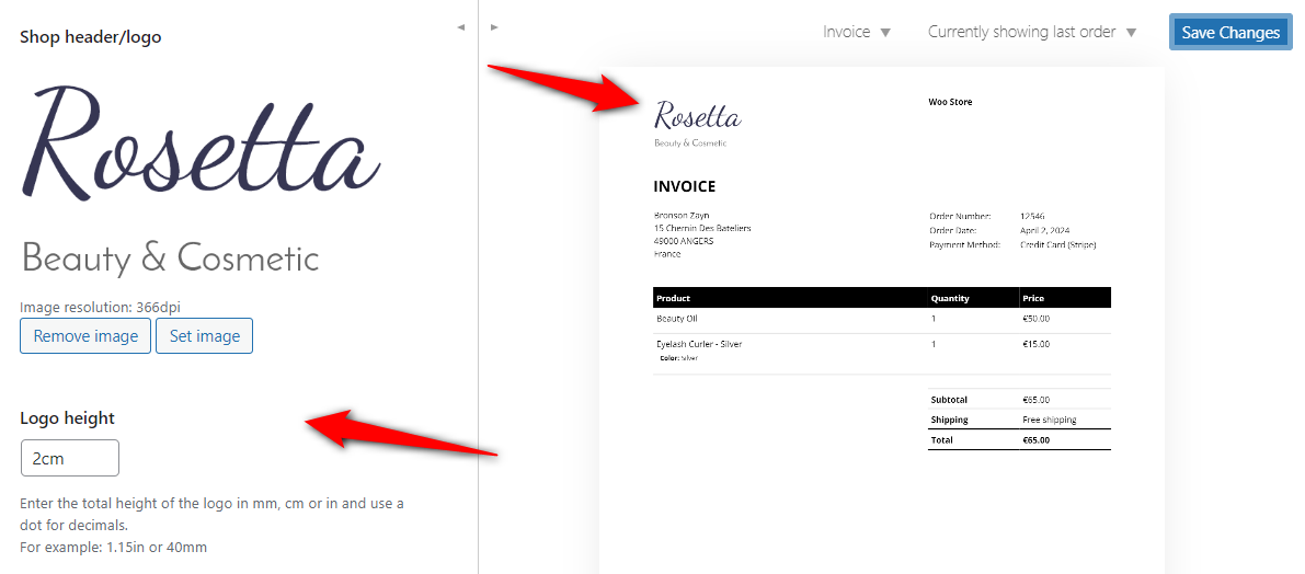 Customize woocommerce pdf invoice and packing slip - add business logo 
