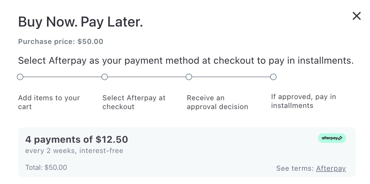 buy now pay later using Afterpay