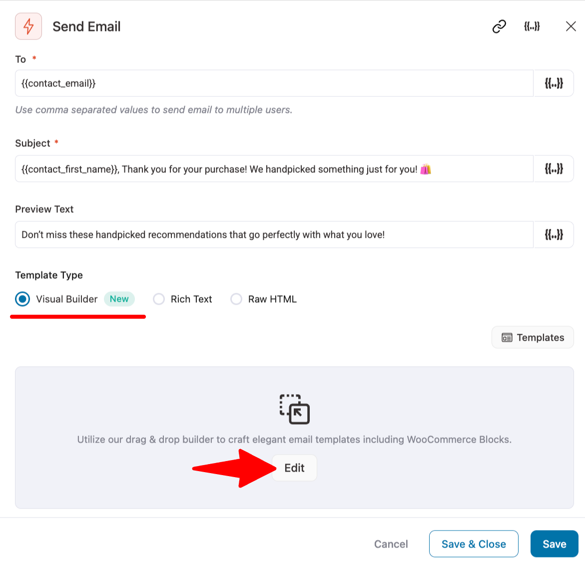 choose visual builder and edit