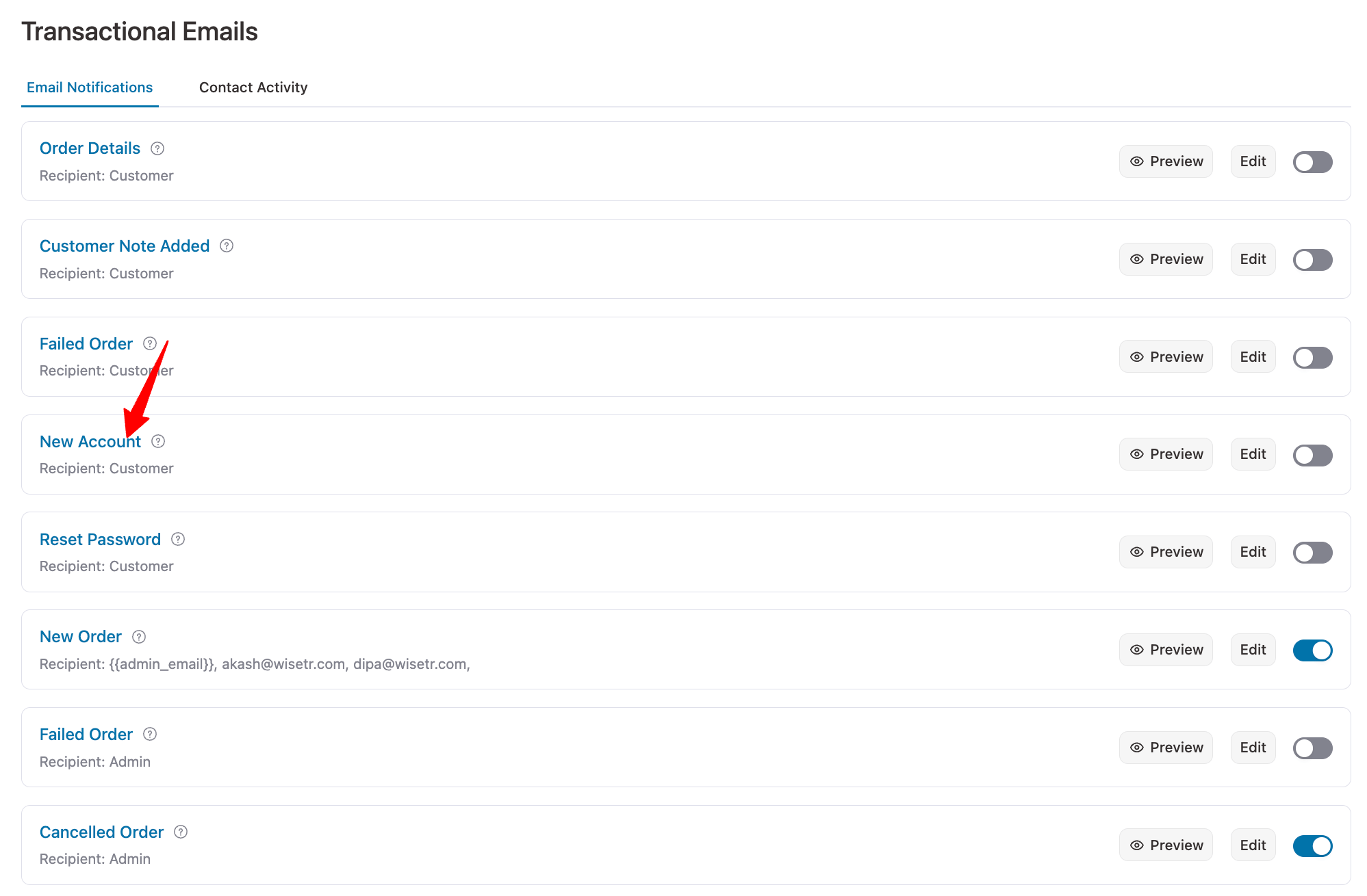click new account email