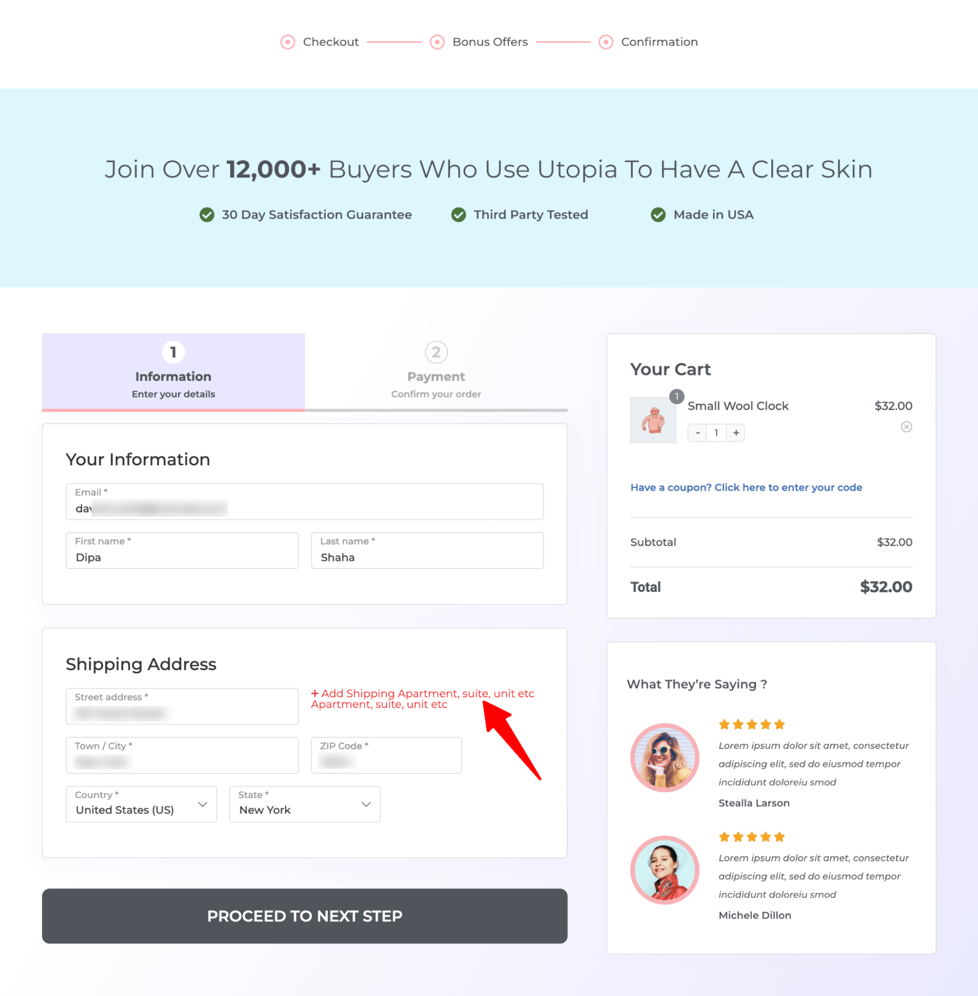 collapsible field multi page checkout page in WooCommerce using Utopia template by FunnelKit