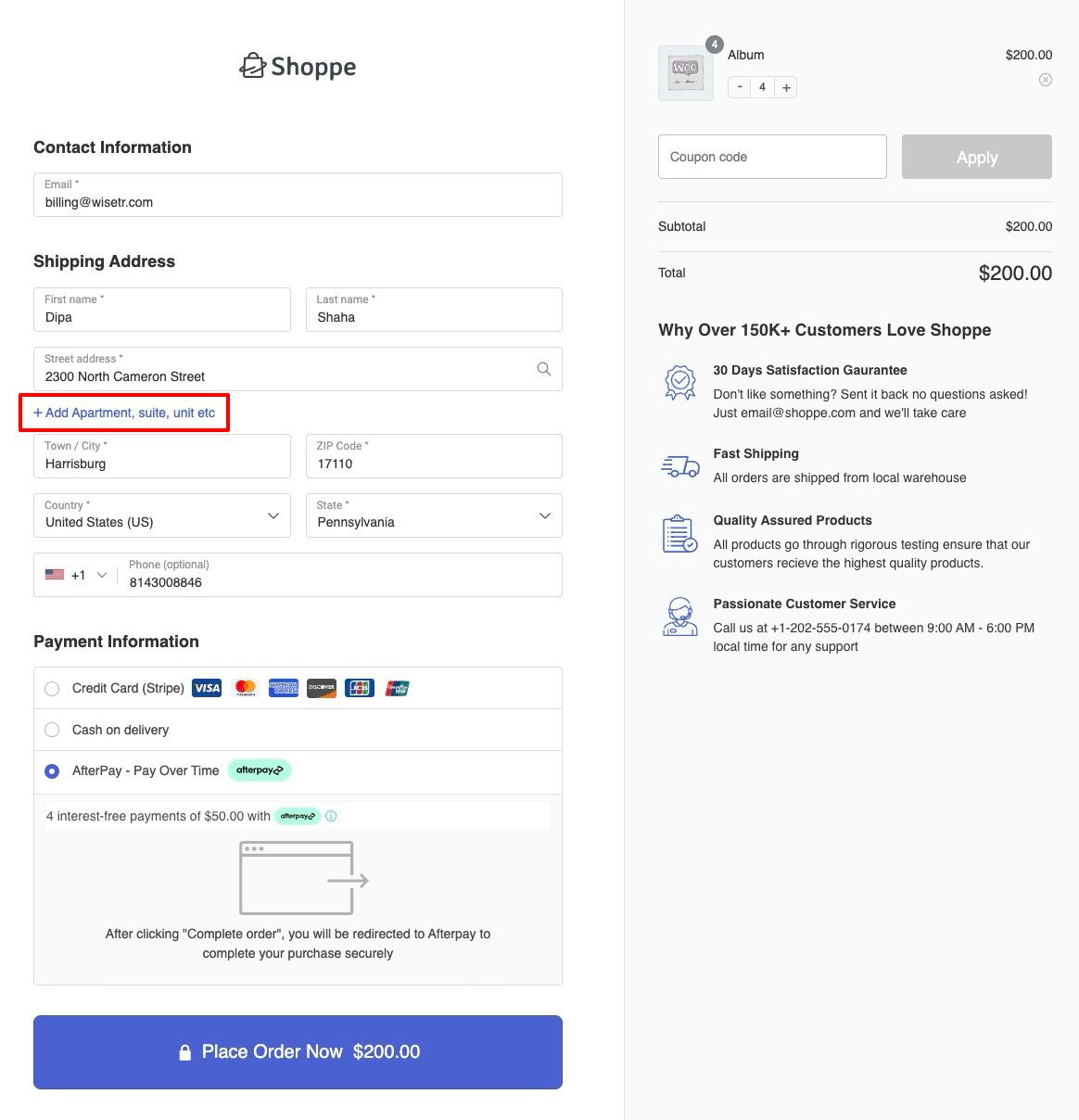 collapsible optional field on checkout page