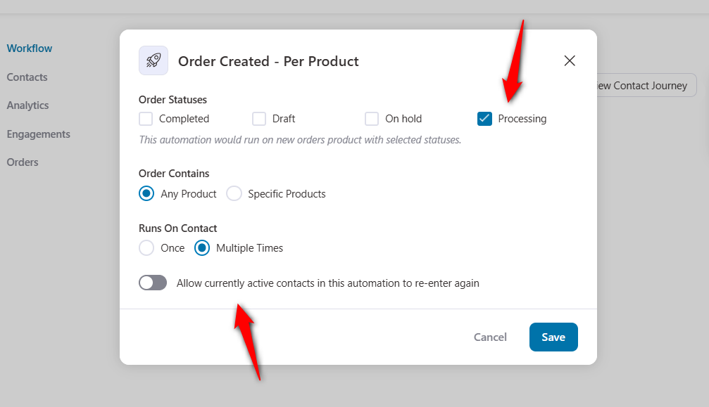Configure the "Order Created - Per Product' event trigger