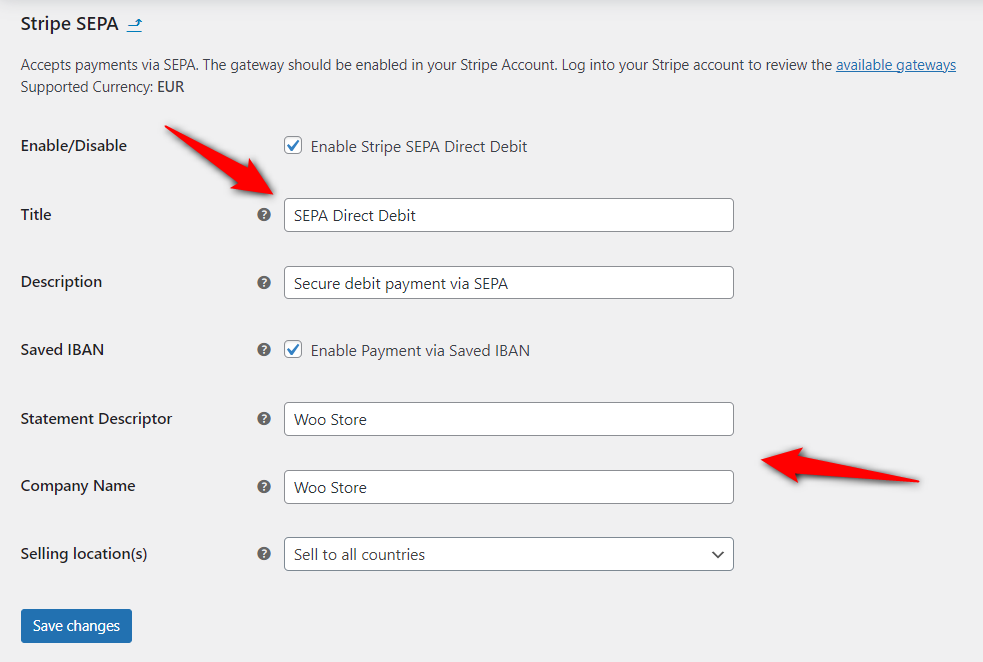 Configure the WooCommerce SEPA direct debit payment option in your store