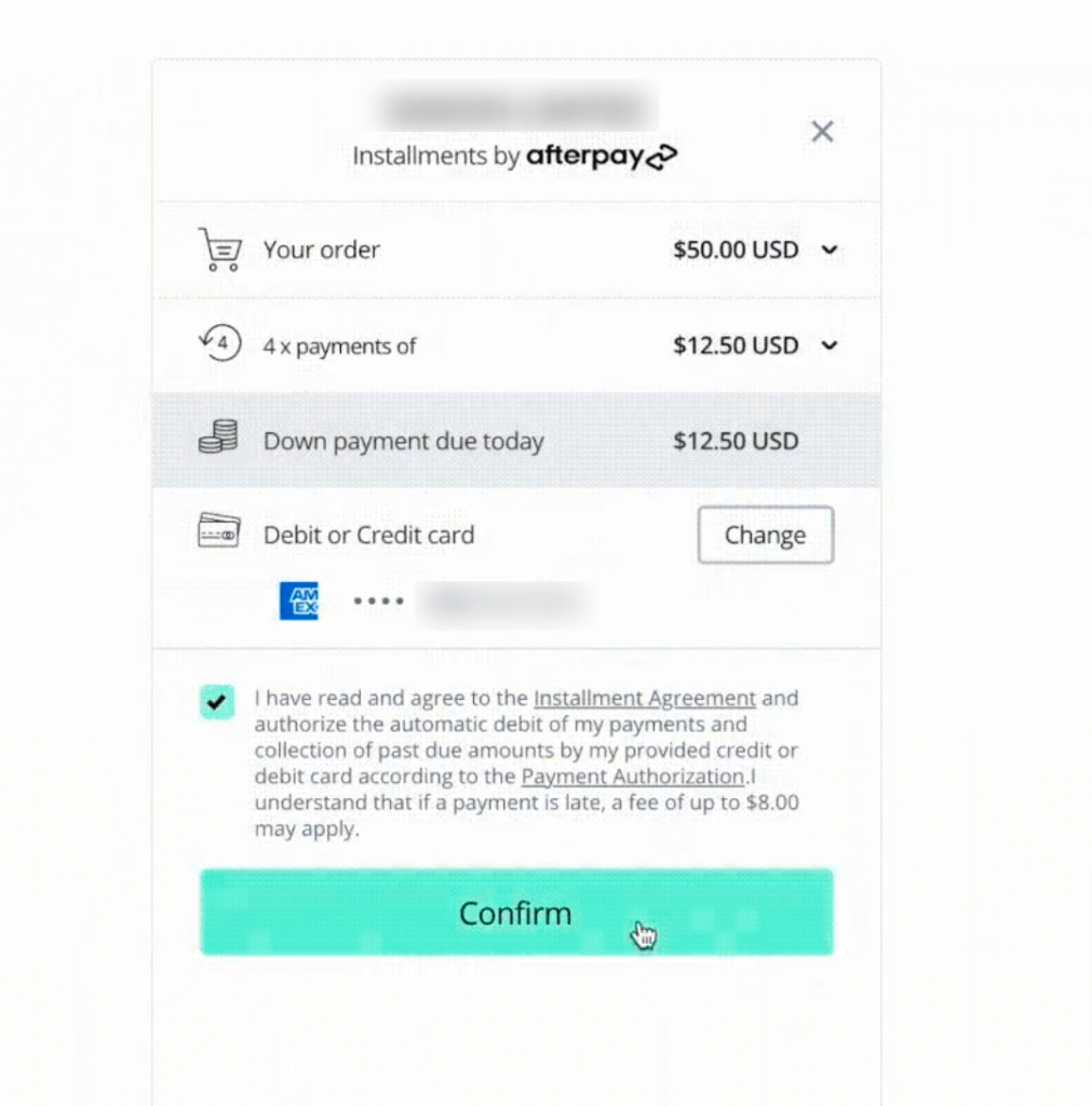 confirm afterpay payment
