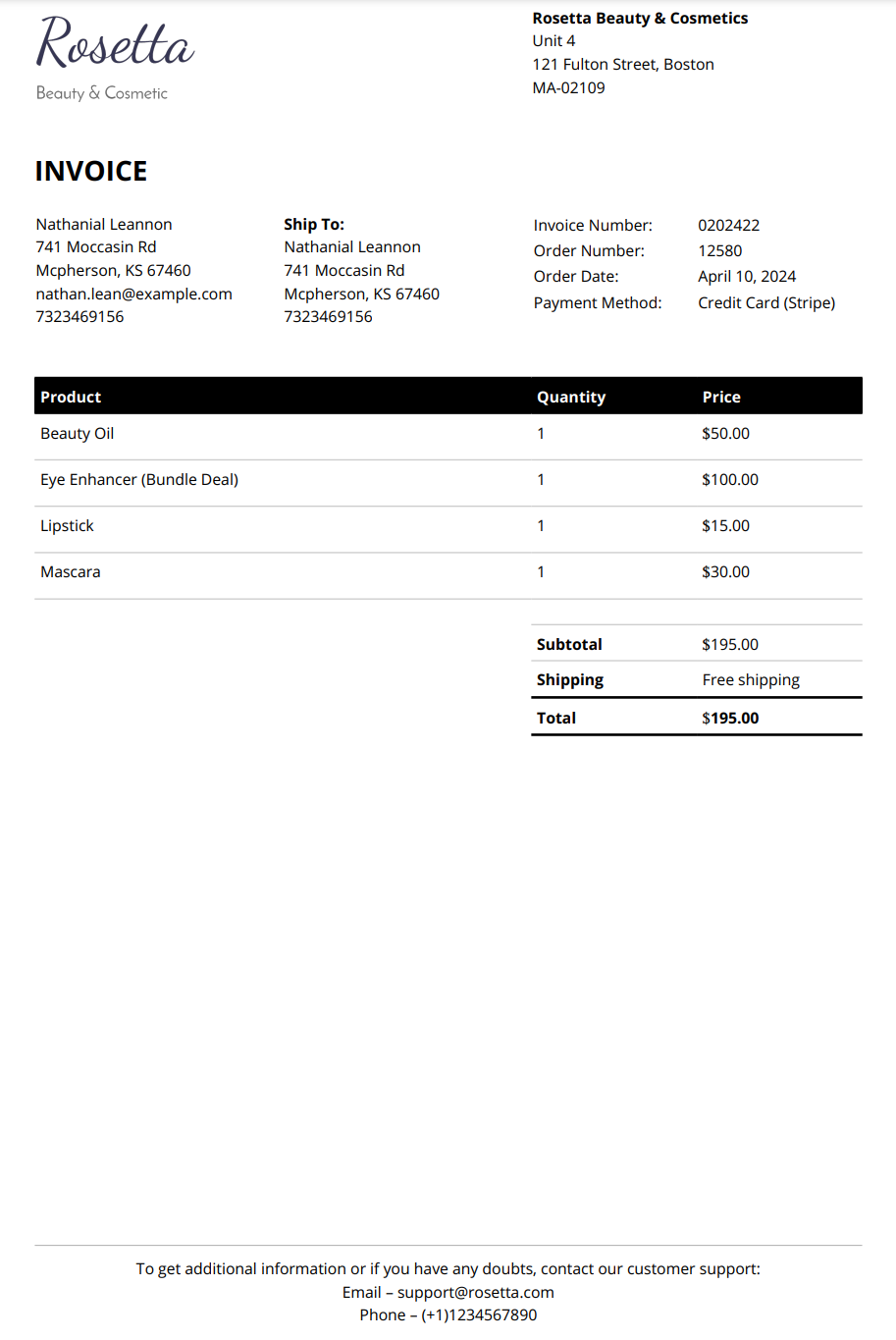 Complete PDF invoice for this order