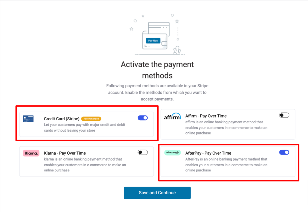 enable credit cart and afterpay