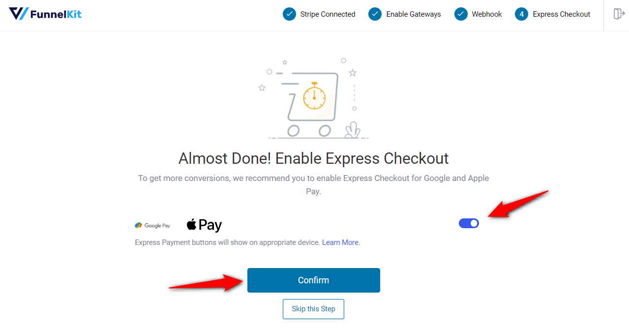 Enable express checkout options such as Google Pay and Apple Pay