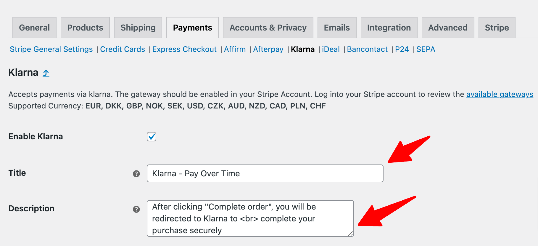 enable klarna to connect to woocommerce