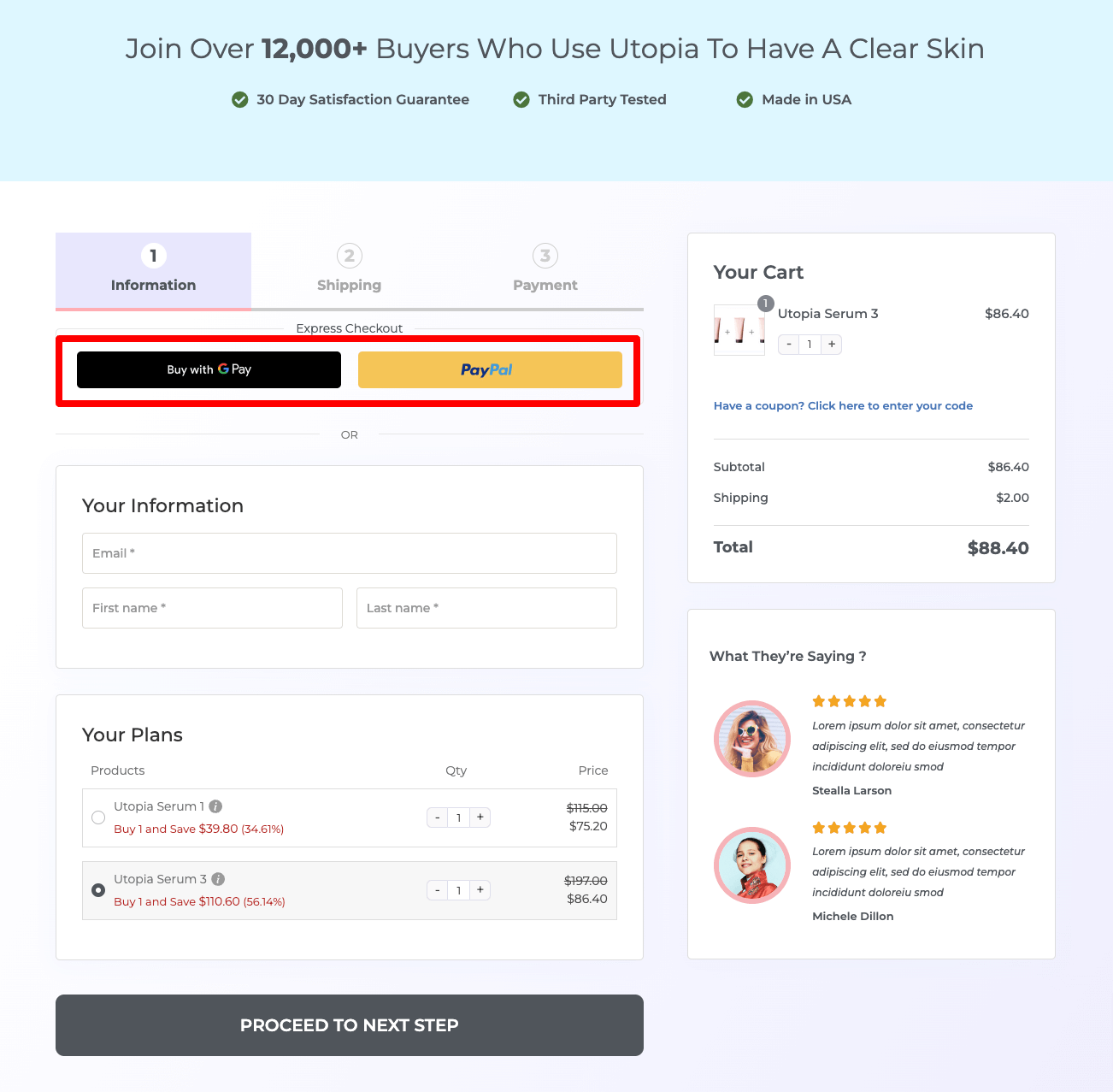 google and paypal on the checkout page