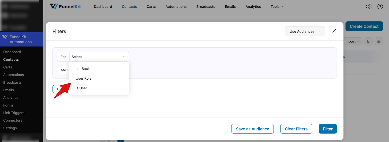 Filter contacts by WordPress user role