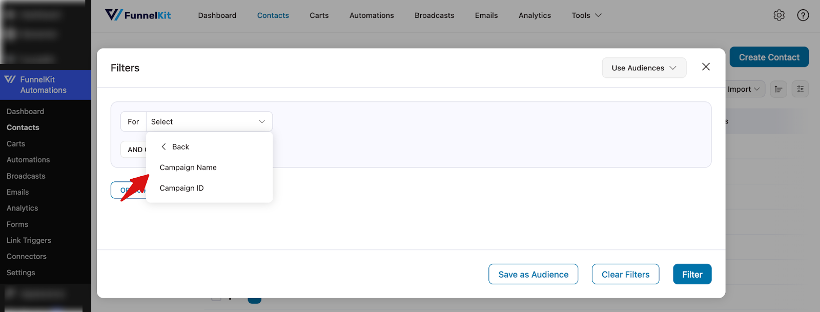 Filter contacts using custom fields