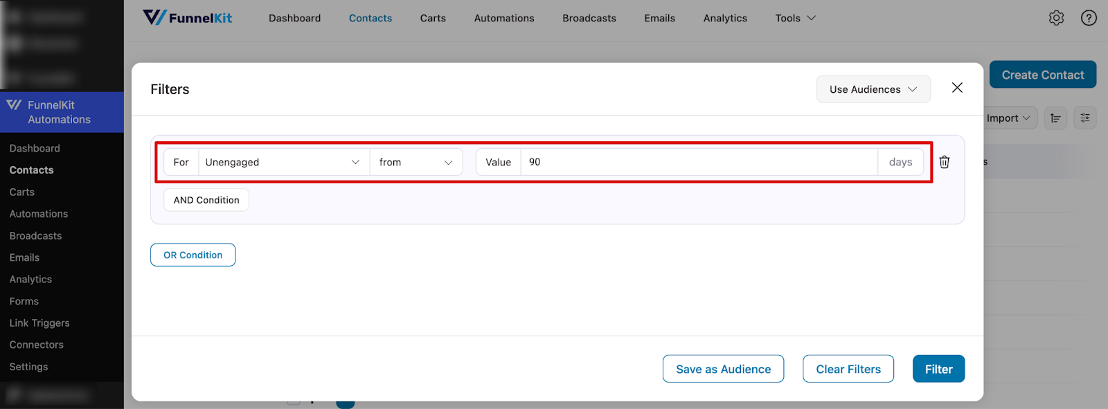 Filter unengaged contacts based on email interaction