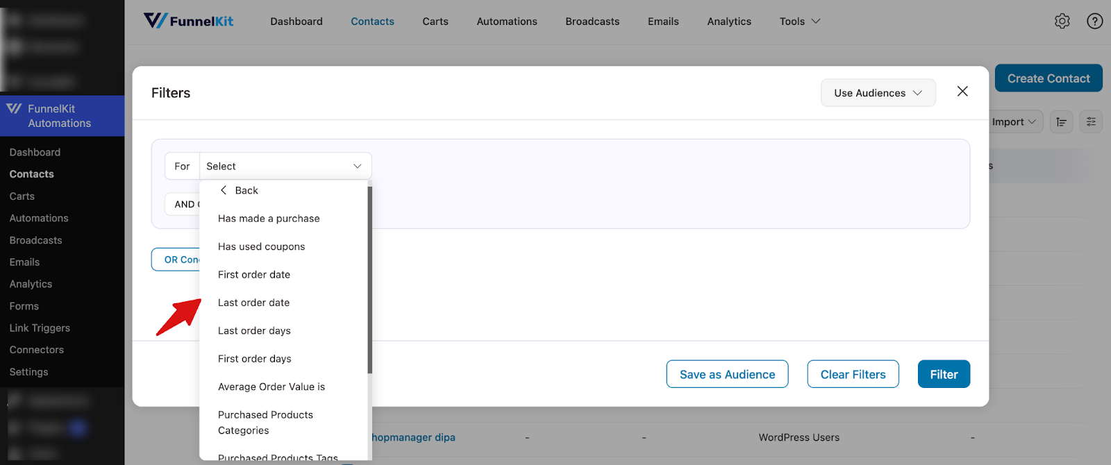Filter contacts based on WooCommerce purchase history