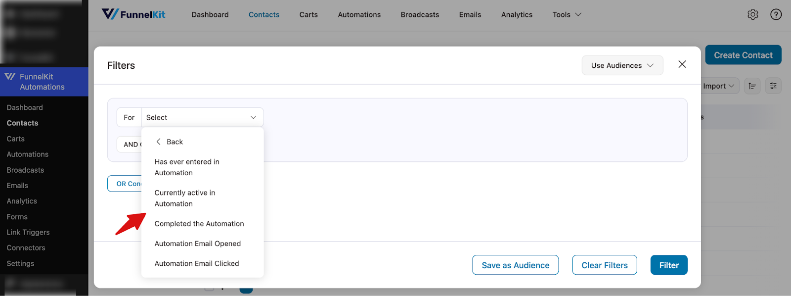 Filter contacts based on automation participation and engagement