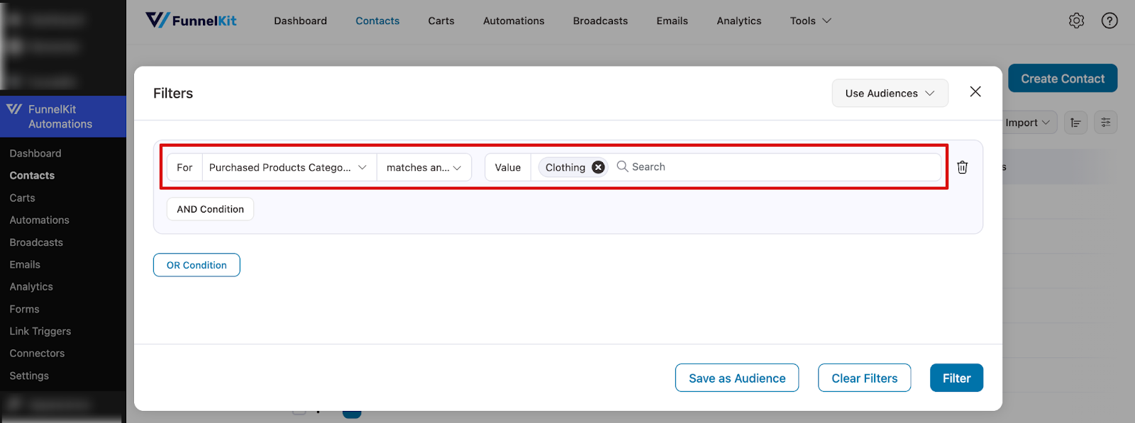 Filter WooCommerce contacts by purchased product categories