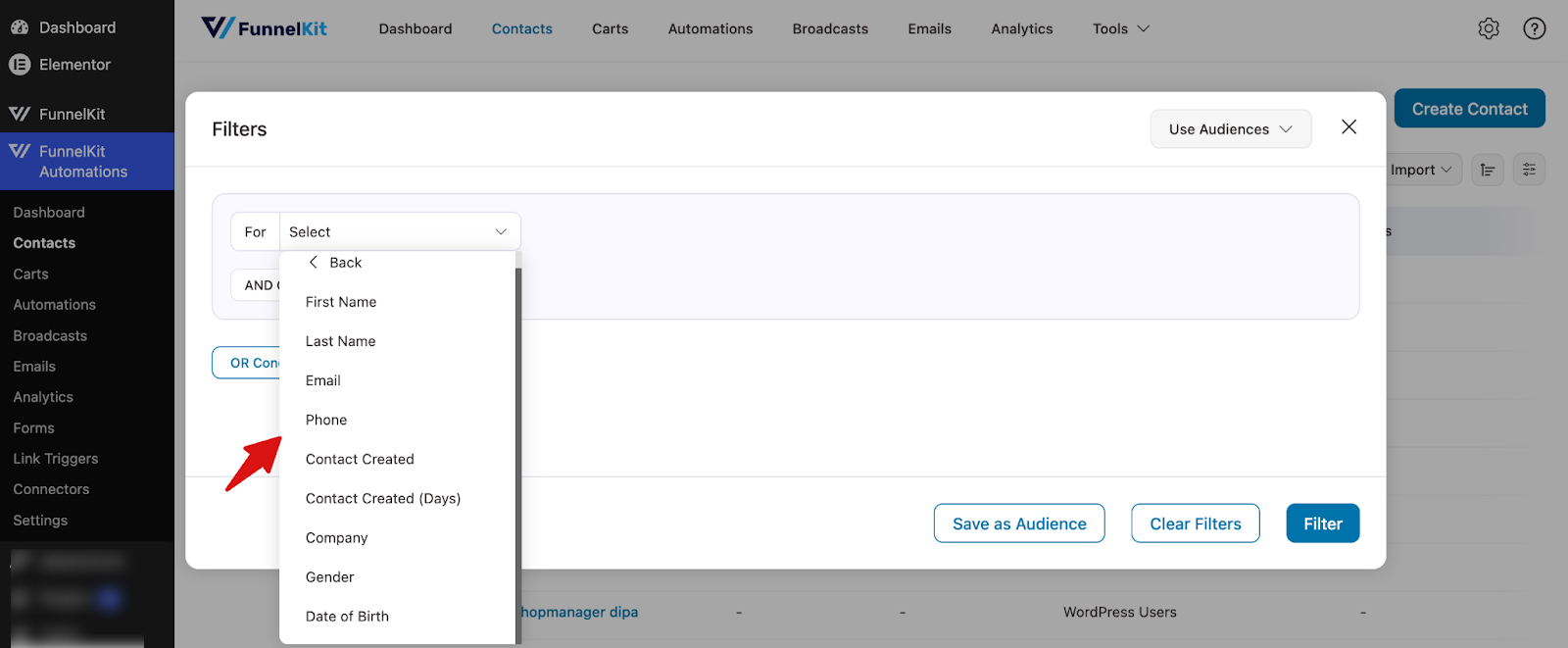 Filter contacts by contact details like name, email, company, date of birth