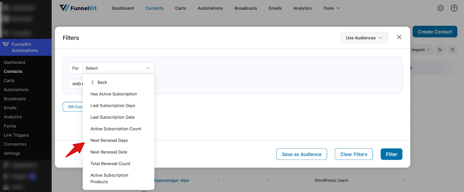 Filter contacts based on Sublium subscription activity and lifecycle