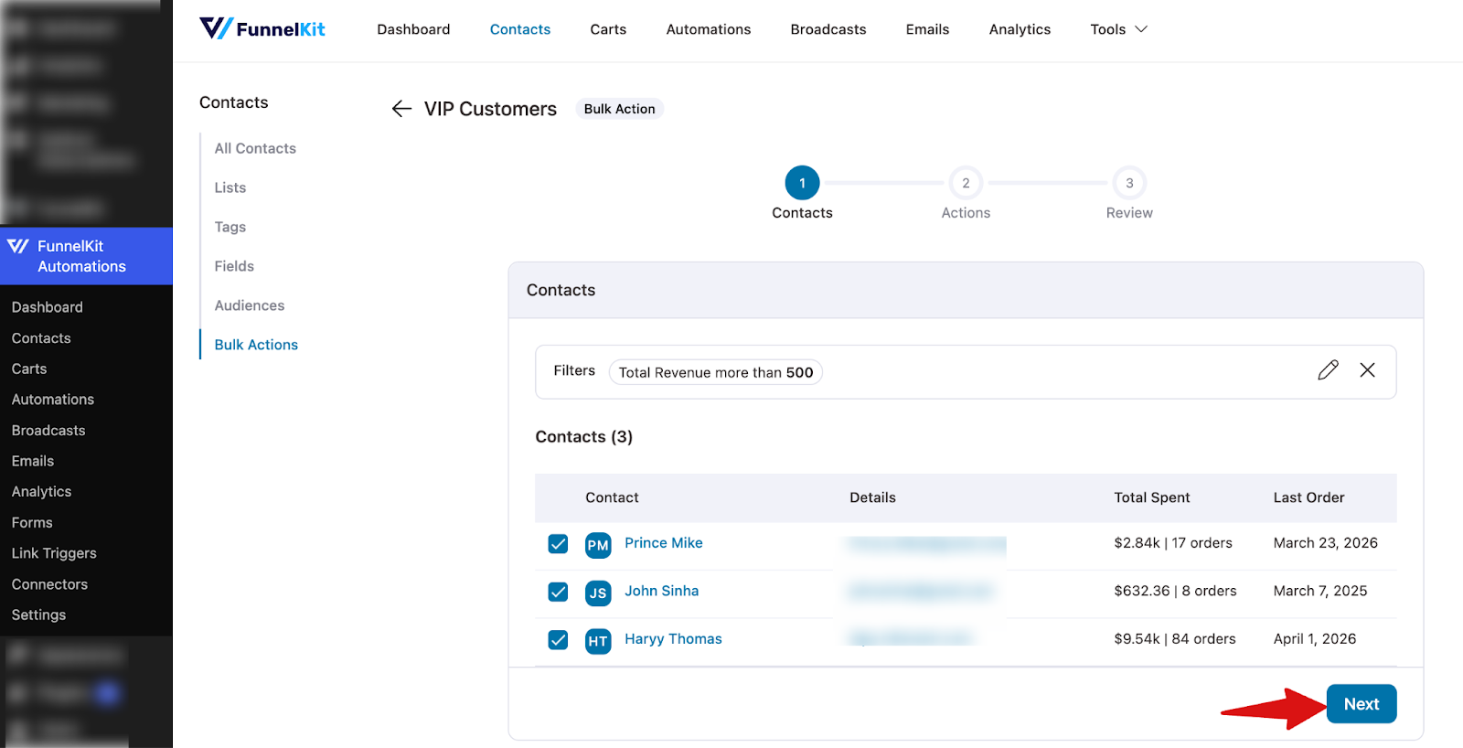 Proceeding to the next step after filtering and optionally saving the audience