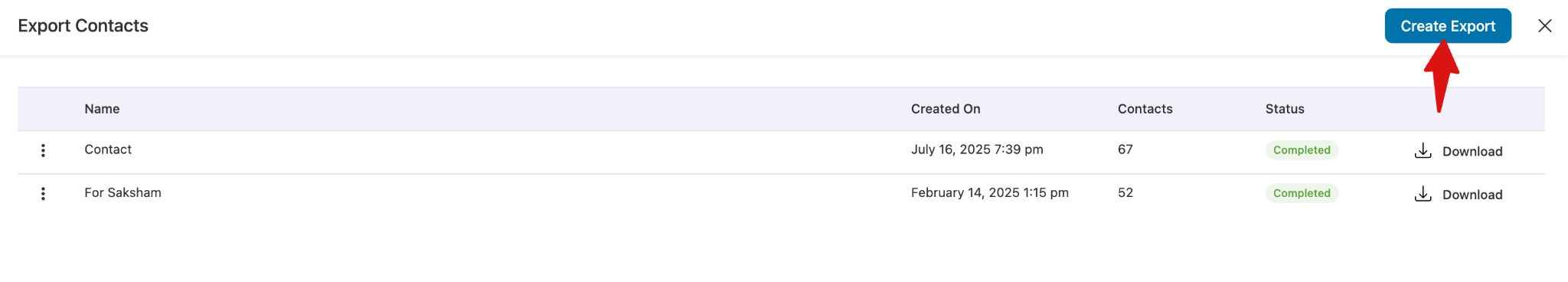 Create Export button in FunnelKit Automations export screen