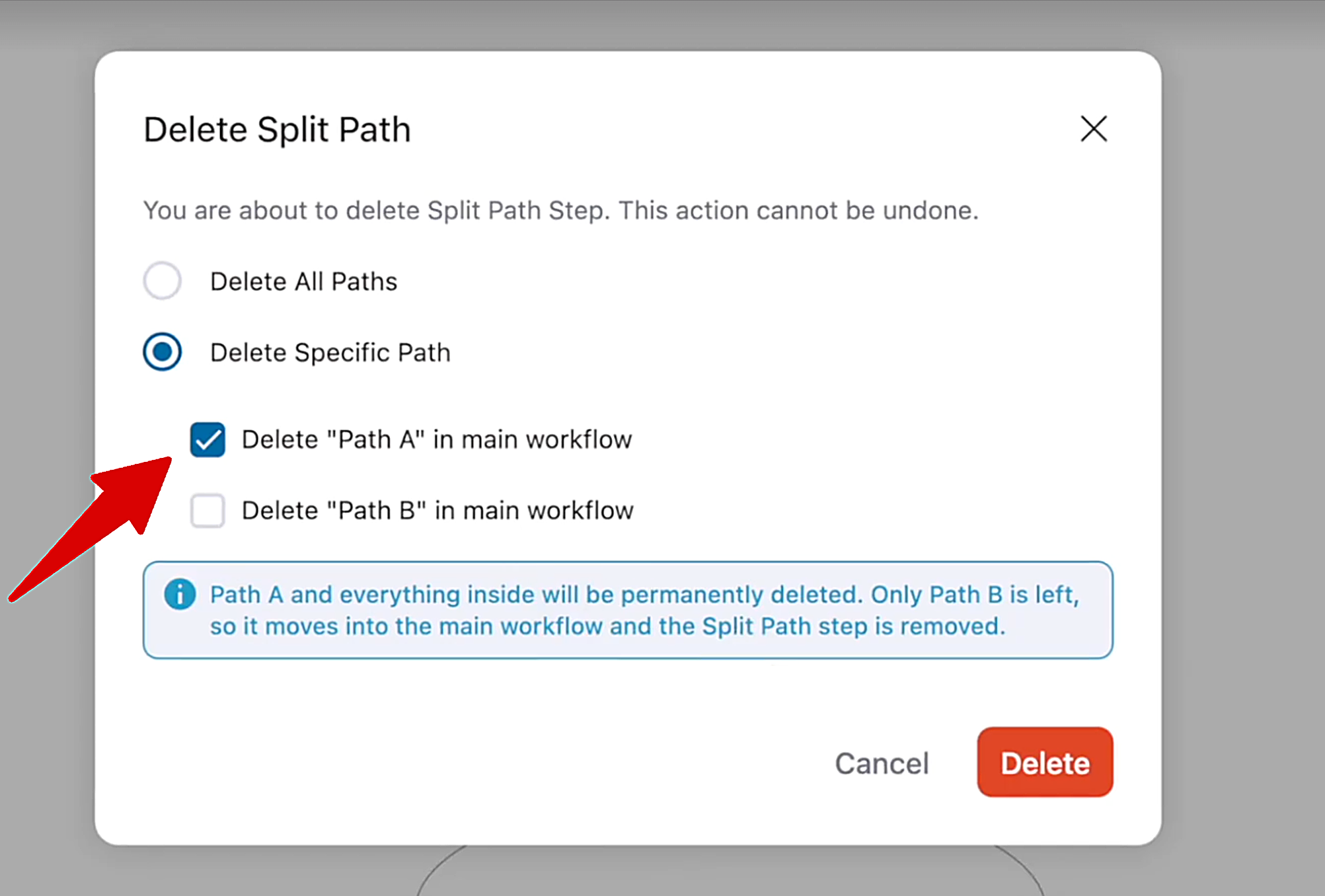 Split step with only two paths, Path A and Path B, in the automation